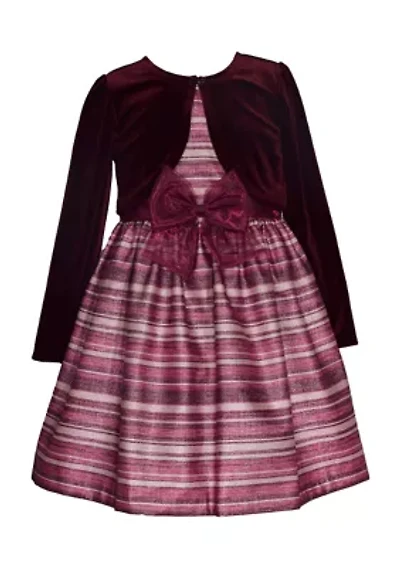 Toddler Girls Stretch Velvet Dress with Cardigan