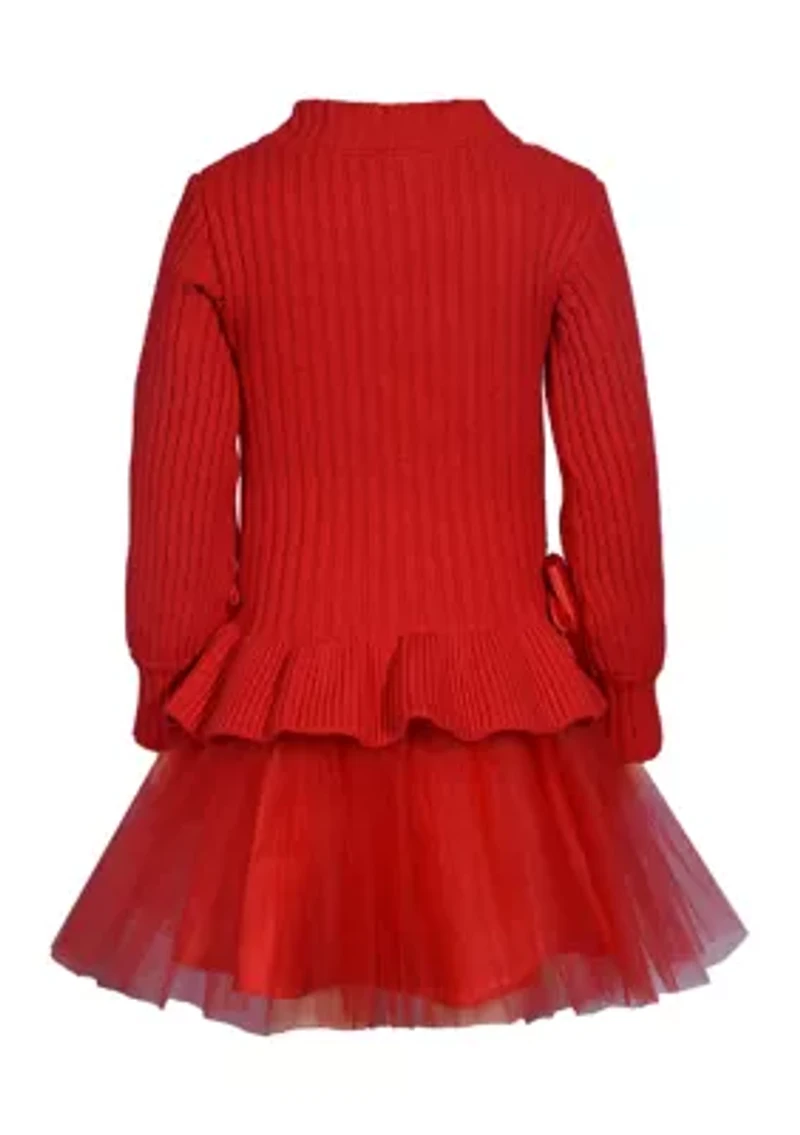 Toddler Girls Long Sleeve Cable Sweater Bow Popover Dress