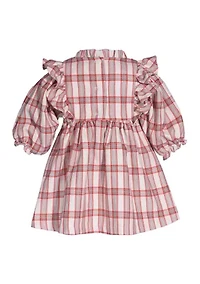 Girls 3/4 Sleeve Smocked Plaid Dress