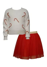 Toddler Girls Candy Cane Sweater & Skirt Set