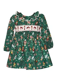 Toddler Girls Long Sleeve Smocked Nutcracker Dress
