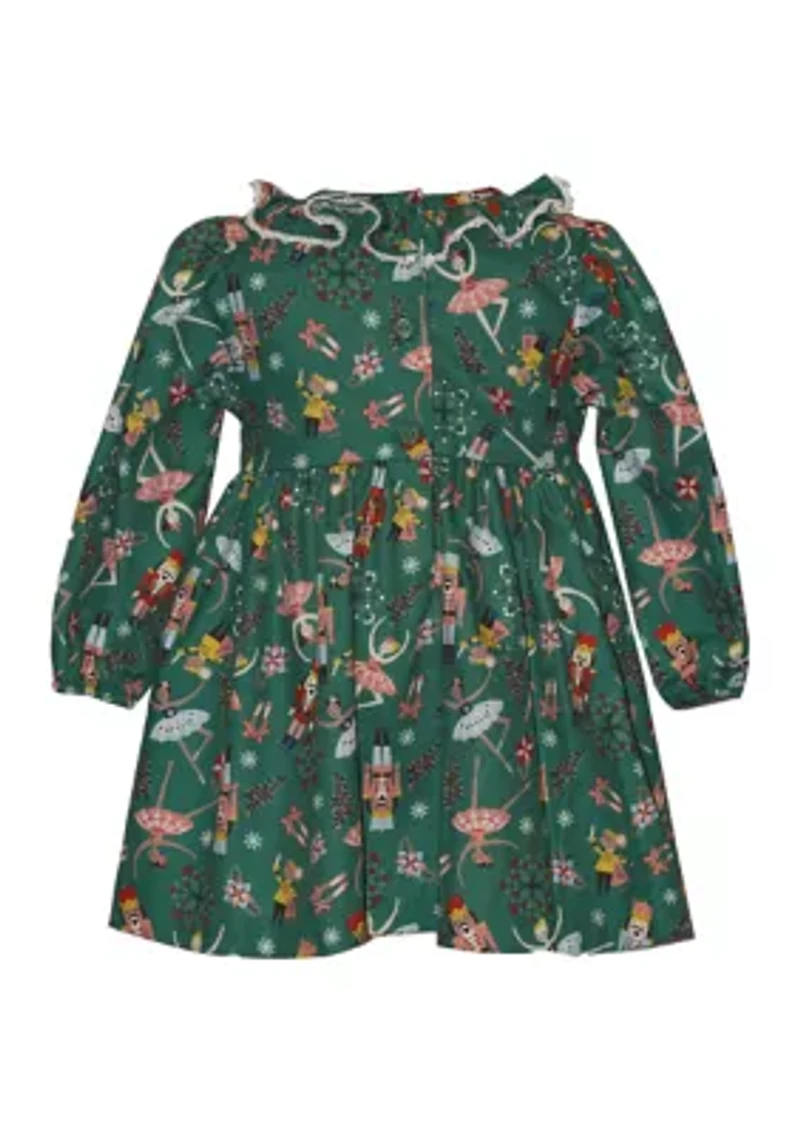 Toddler Girls Long Sleeve Smocked Nutcracker Dress