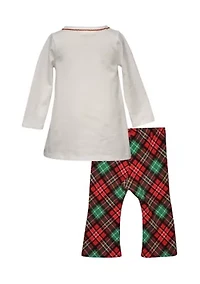 Toddler Girls Long Sleeve Reindeer Set with Plaid Leggings