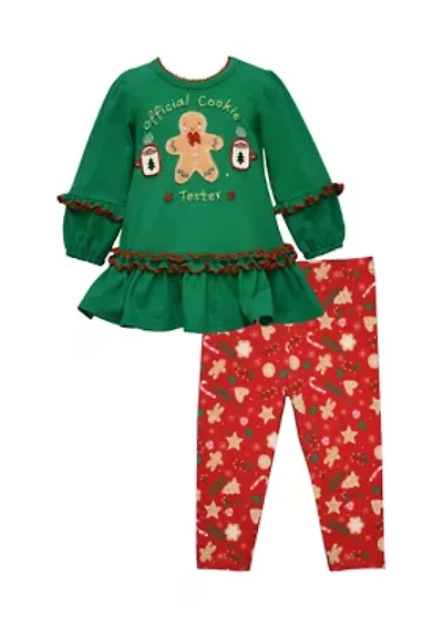 Toddlers Girls Long Sleeve Gingerbread Set with Printed Leggings
