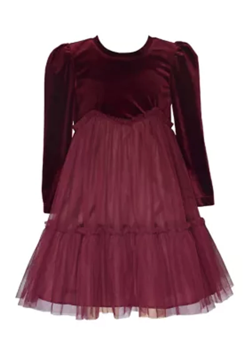 Toddler Girls Long Sleeve Tonal Stretch Velvet Dress
