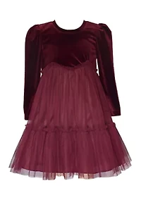 Toddler Girls Long Sleeve Tonal Stretch Velvet Dress