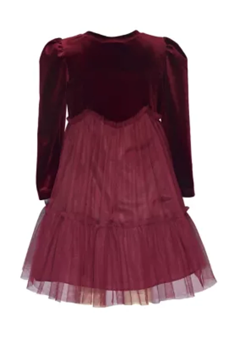 Toddler Girls Long Sleeve Tonal Stretch Velvet Dress
