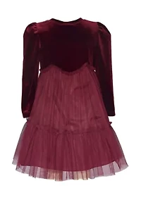 Toddler Girls Long Sleeve Tonal Stretch Velvet Dress