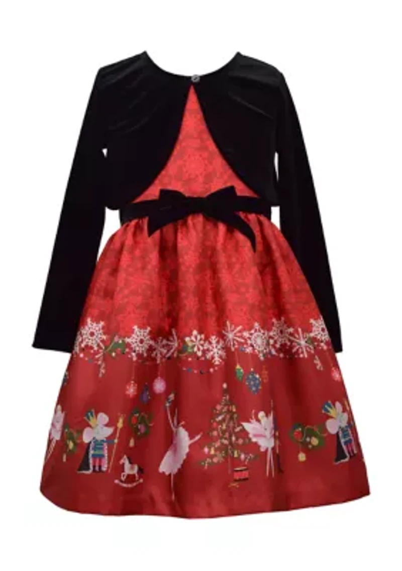 Toddler Girls Long Sleeve Nutcracker Dress with Cardigan