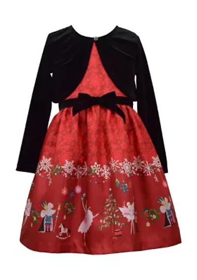 Toddler Girls Long Sleeve Nutcracker Dress with Cardigan