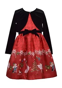 Toddler Girls Long Sleeve Nutcracker Dress with Cardigan