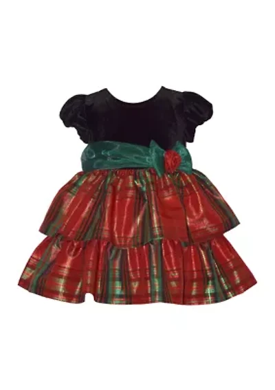 Toddler Girls Plaid Dress with Bow
