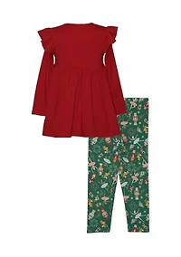 Toddler Girls Long Sleeve Nutcracker Set with Printed Leggings