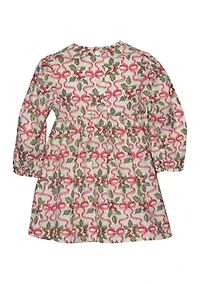 Toddler Girls Long Sleeve Smocked Holly Print Dress