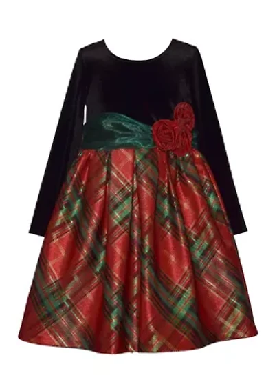 Girls 7-16 Red Plaid Dress with Bow