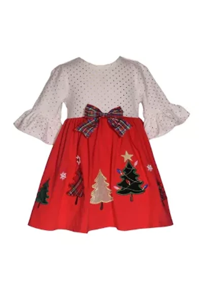 Baby Girls Foil Dot Christmas Tree Dress