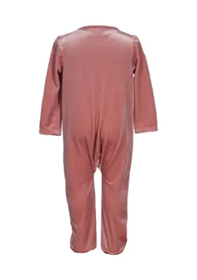 Baby Girls Velvet Footie Pajamas with Cap