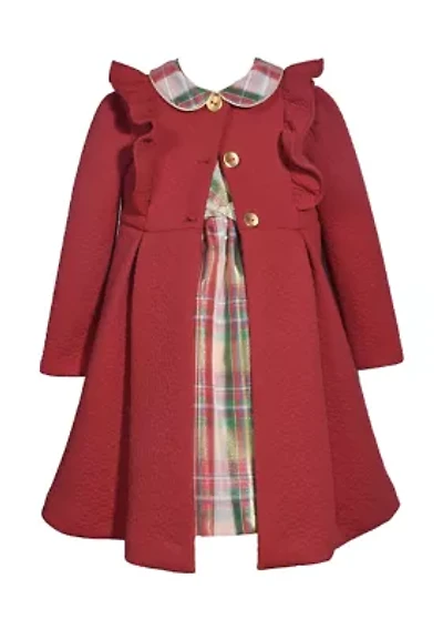 Baby Girls Plaid Printed Dress with Coat