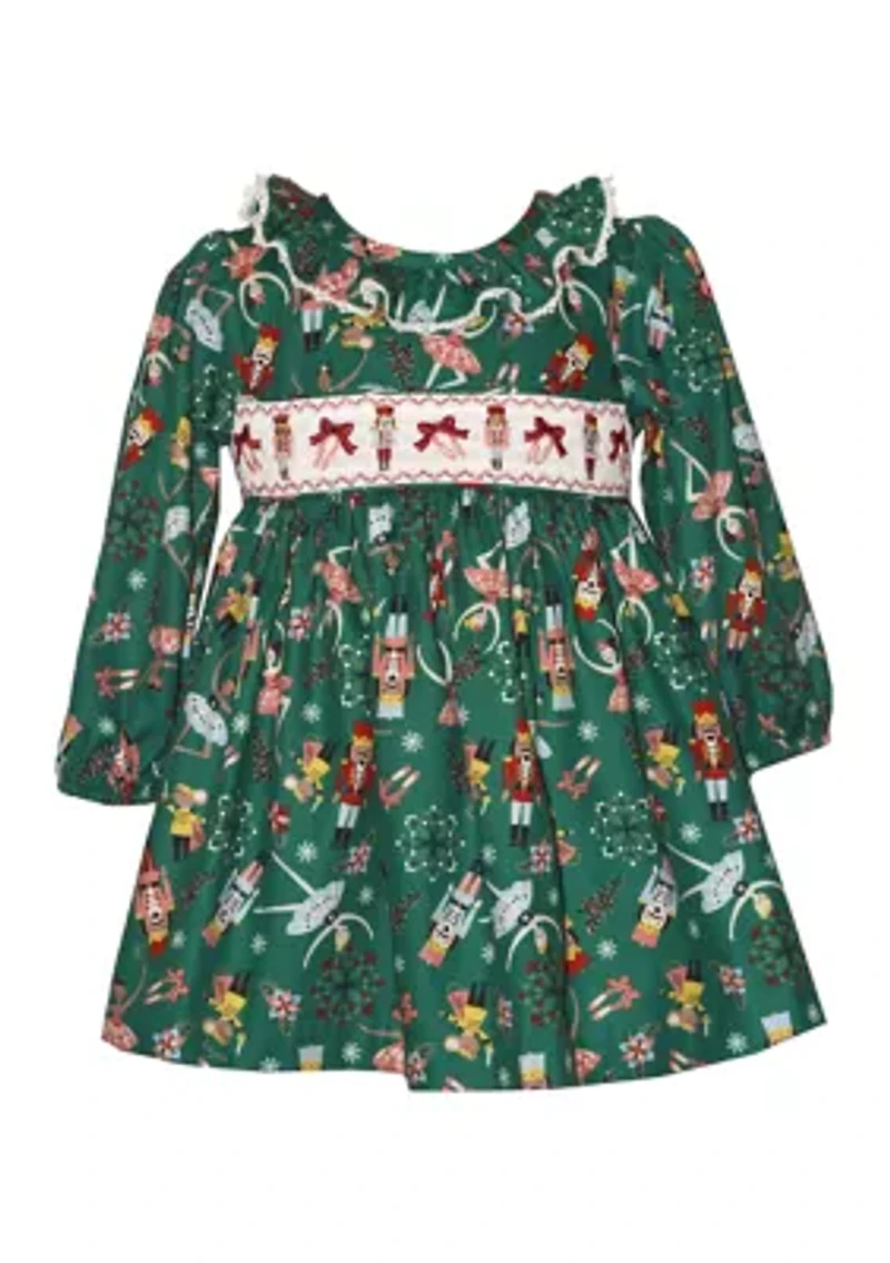 Baby Girls Long Sleeve Smocked Nutcracker Dress