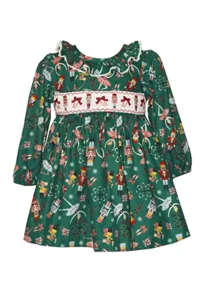 Baby Girls Long Sleeve Smocked Nutcracker Dress