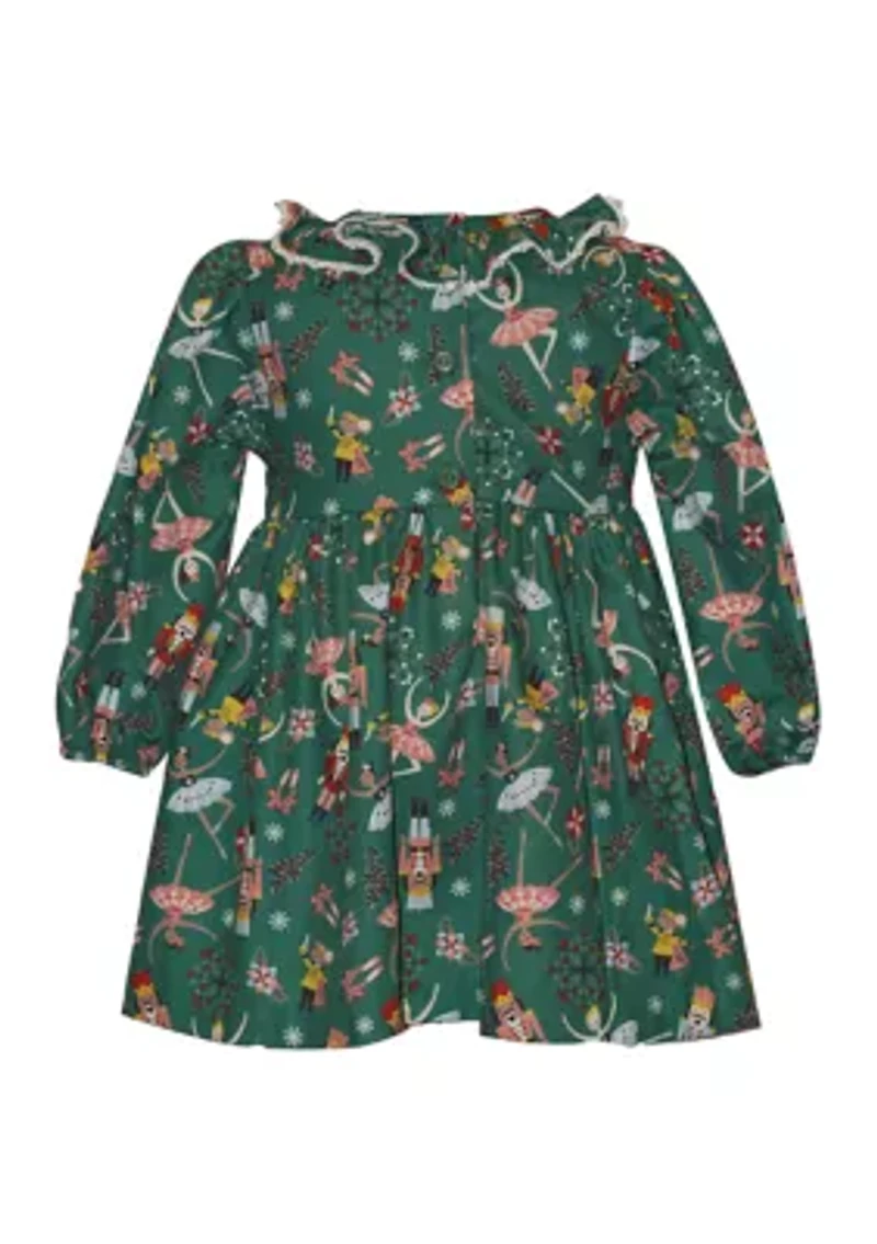 Baby Girls Long Sleeve Smocked Nutcracker Dress