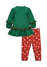 Baby Girls Gingerbread Set with Printed Leggings