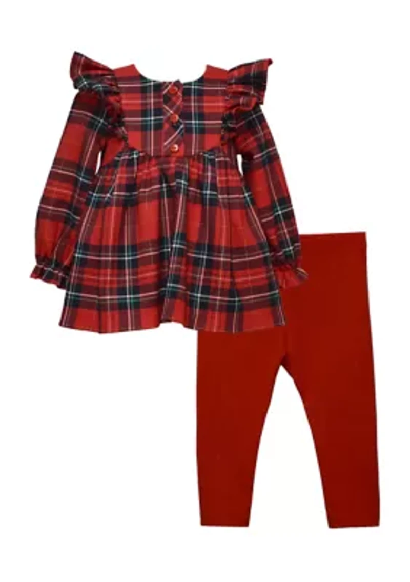 Toddler Girls Long Sleeve Plaid Top and Leggings Set