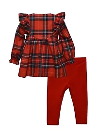 Toddler Girls Long Sleeve Plaid Top and Leggings Set