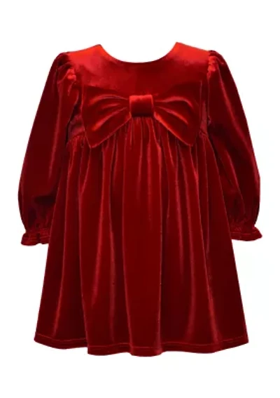 Baby Girls Long Sleeve Stretch Velvet Dress with Bow
