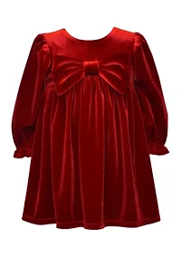 Baby Girls Long Sleeve Stretch Velvet Dress with Bow