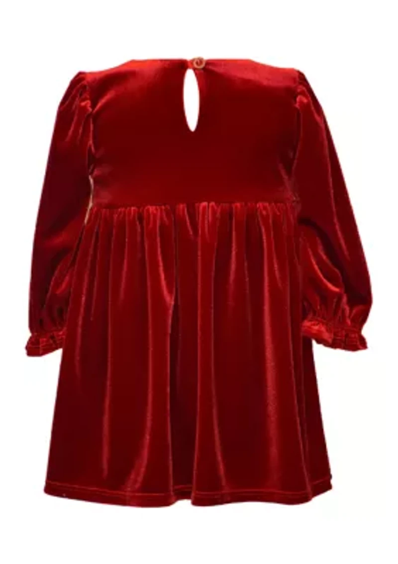 Baby Girls Long Sleeve Stretch Velvet Dress with Bow