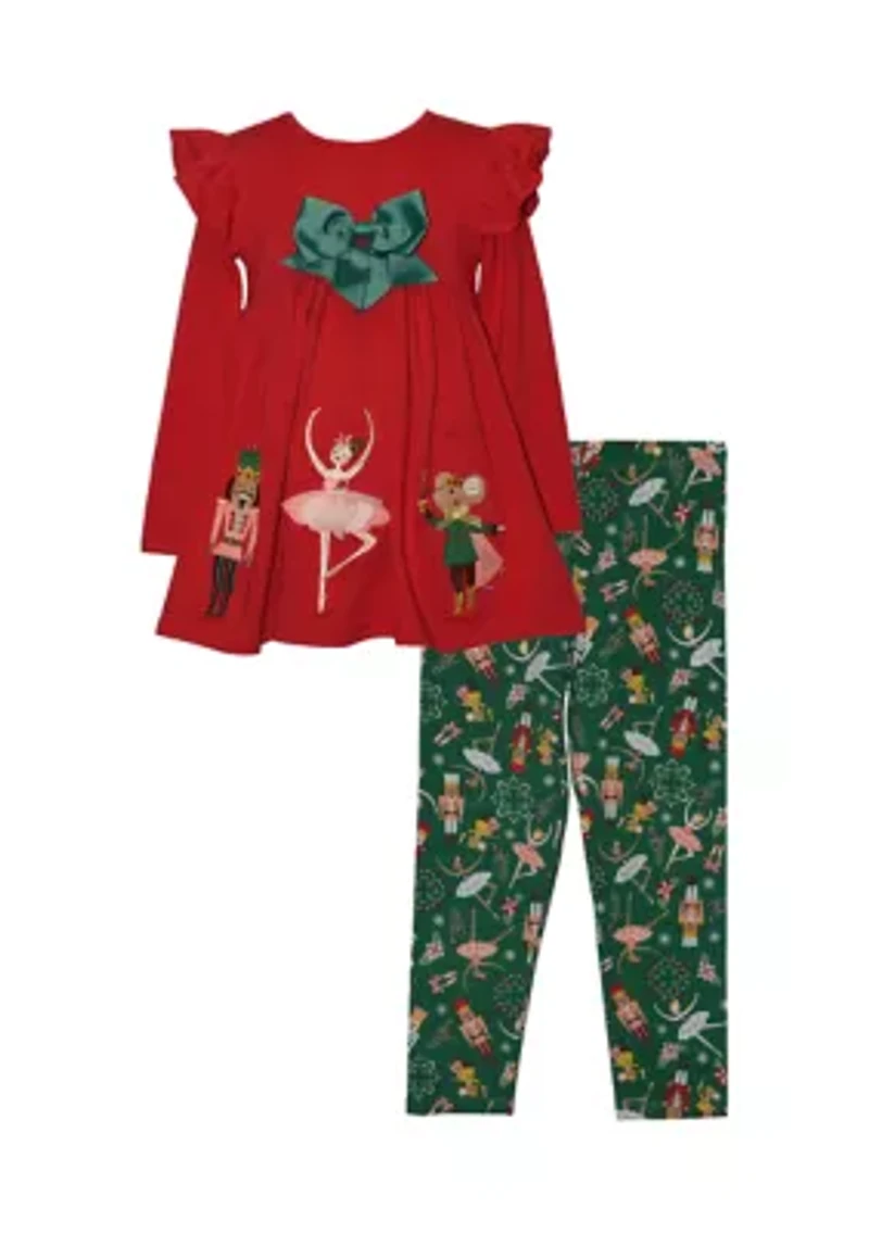 Baby Girls Long Sleeve Nutcracker Set with Printed Leggings