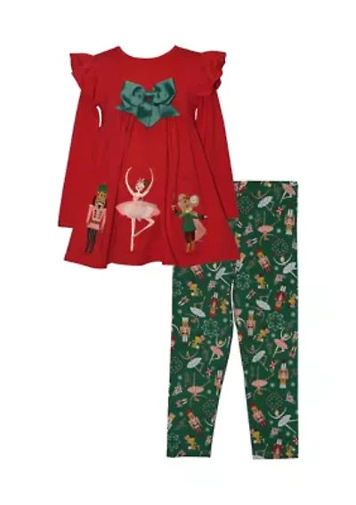 Baby Girls Long Sleeve Nutcracker Set with Printed Leggings