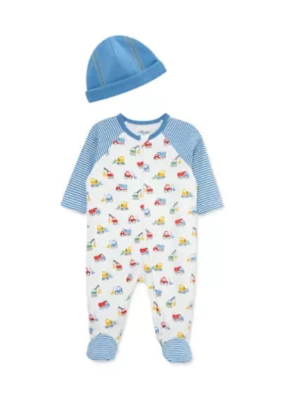 Baby Boys Trucks Footie with Hat