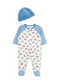 Baby Boys Trucks Footie with Hat
