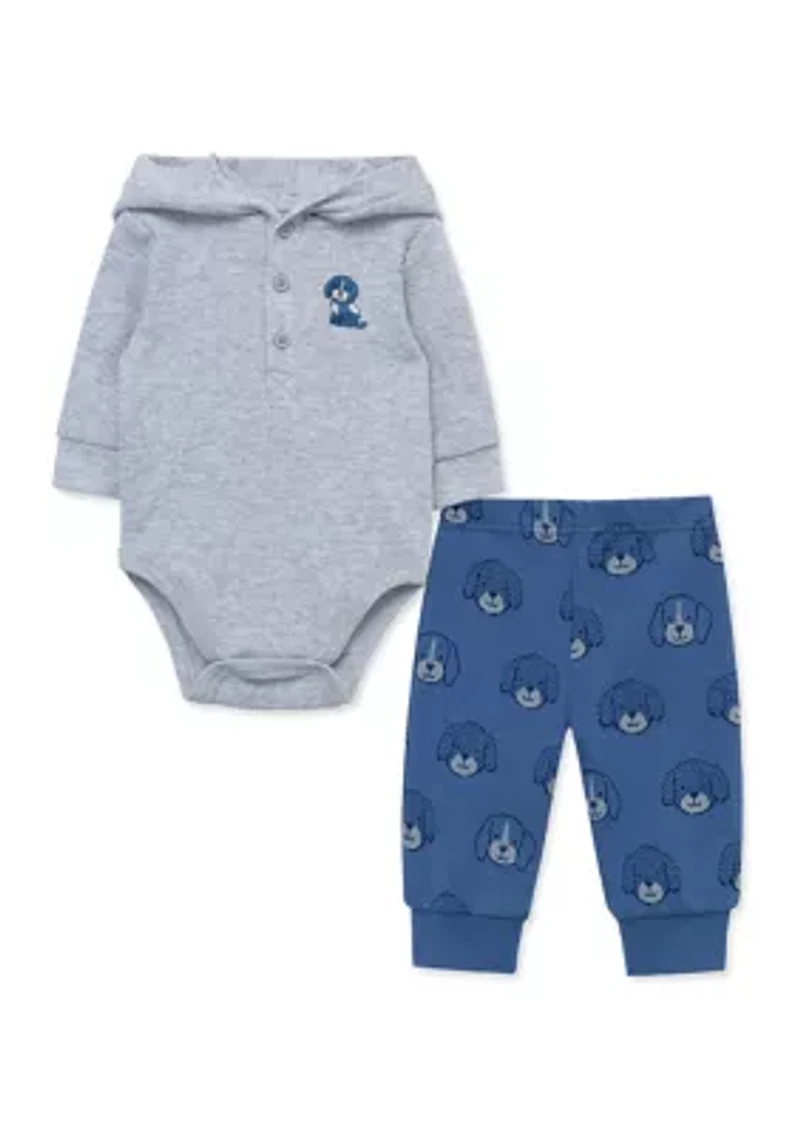 Baby Boys Puppy Printed Bodysuit and Pants Set
