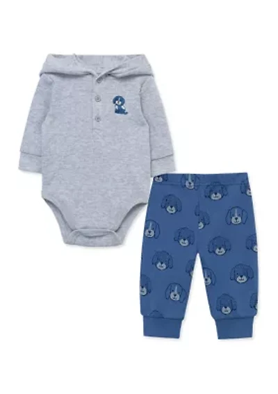Baby Boys Puppy Printed Bodysuit and Pants Set