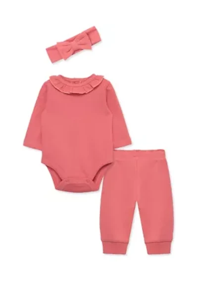 Baby Girls Rose Bodysuit and Pants Set with Headband
