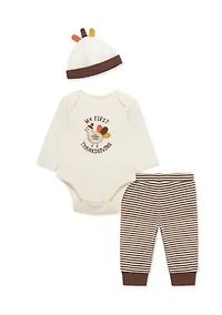 Baby Boys Turkey Bodysuit Set with Hat