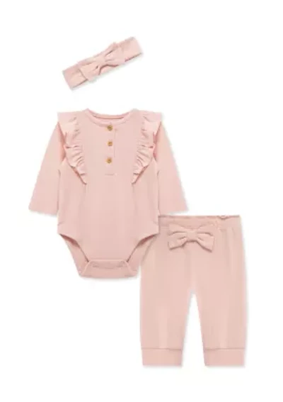Baby Girls Pink Bodysuit Pants Set with Headband