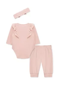 Baby Girls Pink Bodysuit Pants Set with Headband