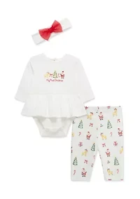 Baby Girls Christmas Bodysuit Set with Headband