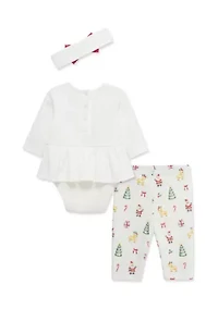 Baby Girls Christmas Bodysuit Set with Headband