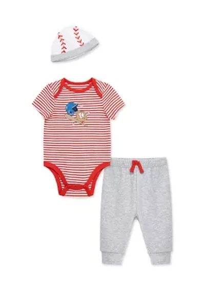 Baby Boys Baseball Bodysuit and Pants Set with Hat