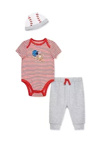 Baby Boys Baseball Bodysuit and Pants Set with Hat
