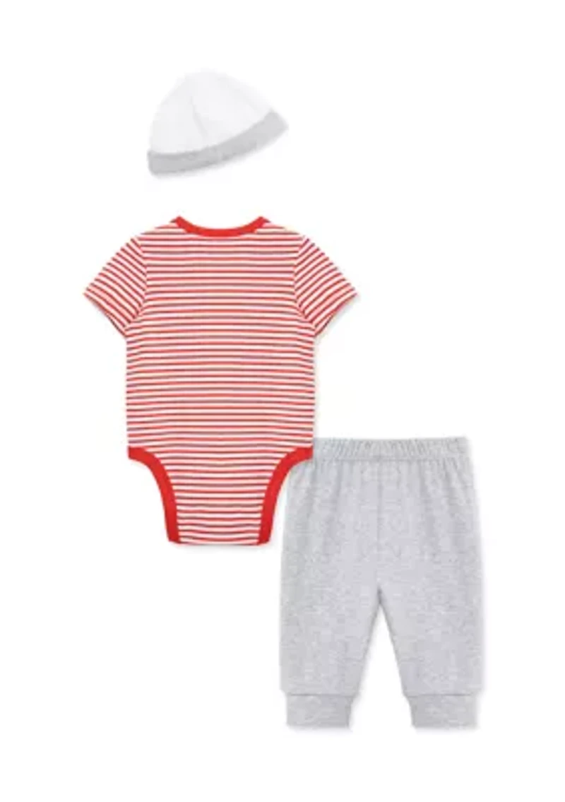 Baby Boys Baseball Bodysuit and Pants Set with Hat
