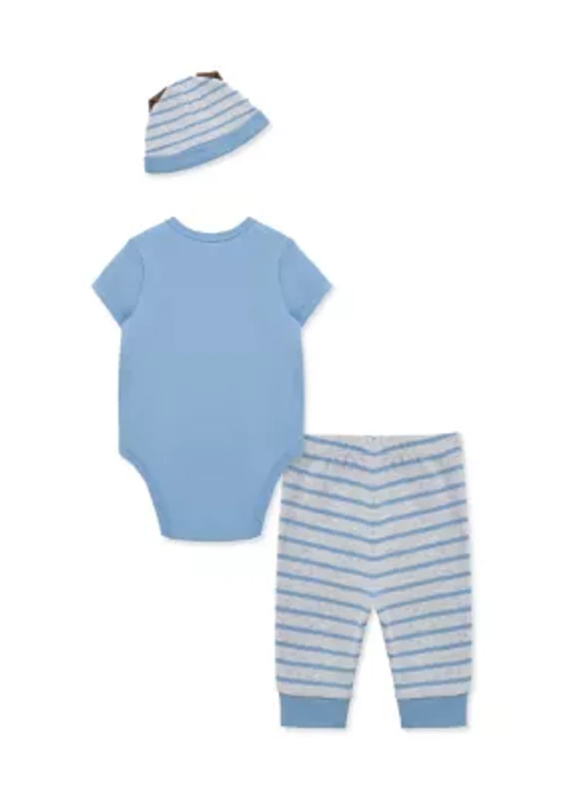Baby Boys Puppy Bodysuit and Pants Set with Hat
