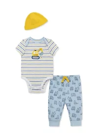 Baby Boys Construction Bodysuit and Pants Set with Hat