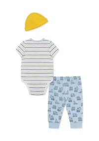 Baby Boys Construction Bodysuit and Pants Set with Hat