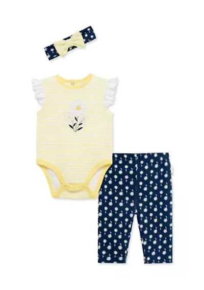 Baby Girls Daisy Bodysuit and Pants Set with Headband